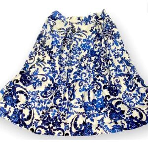 Milly Women's Navy Blue & White Floral Print Cotton Pleated Skirt Size 8